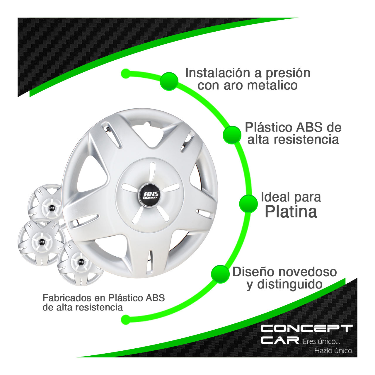 Juego 4 Tapones De Rin 14 Pulgadas Abs Tipo Platina Gris