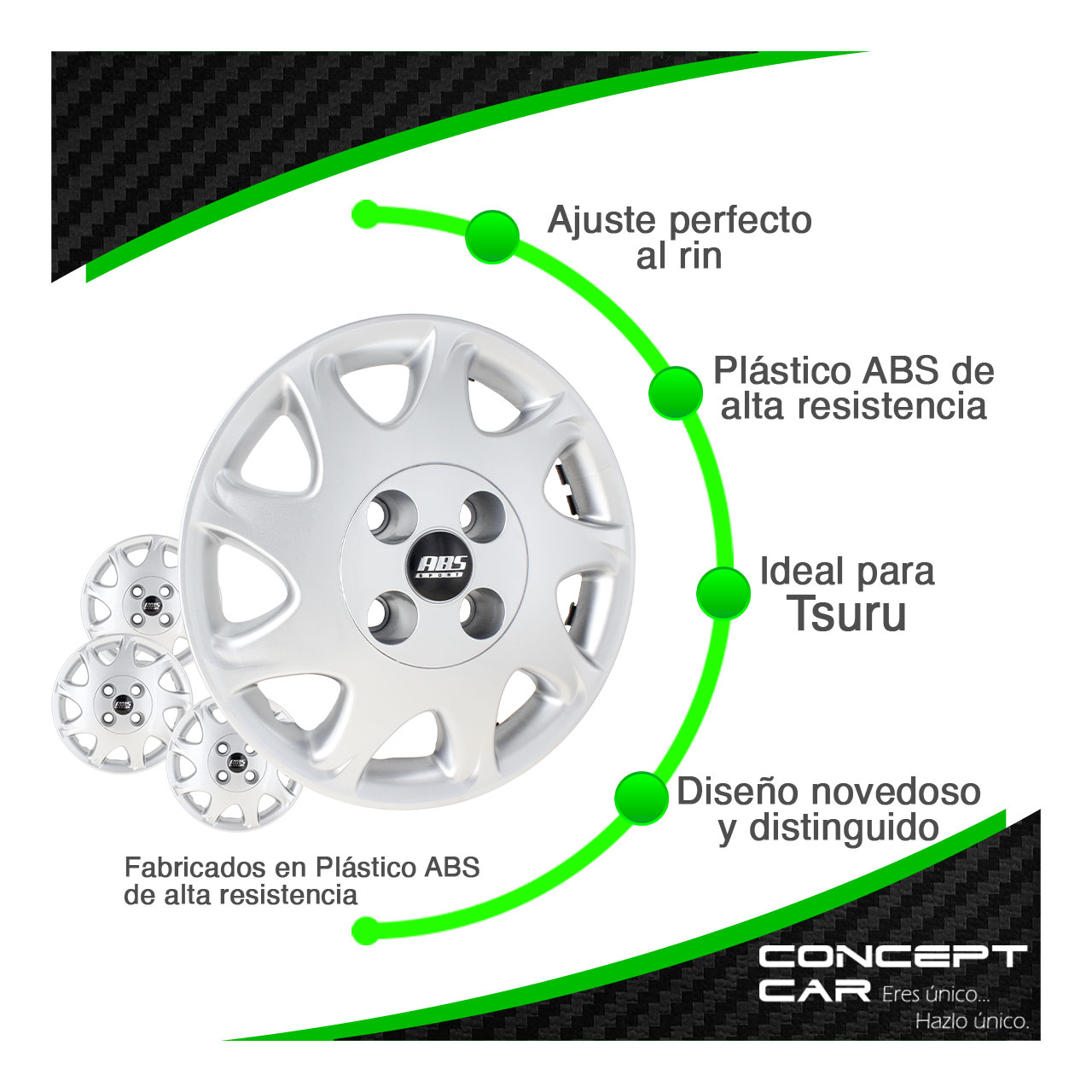 Juego 4 Tapones De Rin 13 Pulgadas Abs Tipo Tsuru 4 Birlos