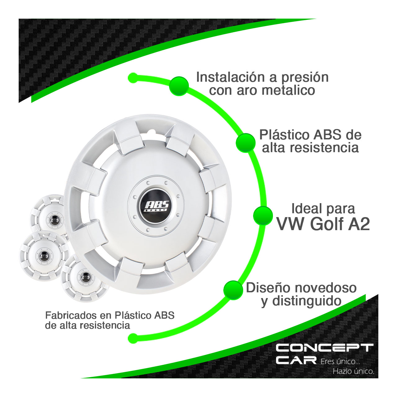 Juego 4 Tapones De Rin 13 Pulgadas Abs Tipo Vw Golf A2 Gris