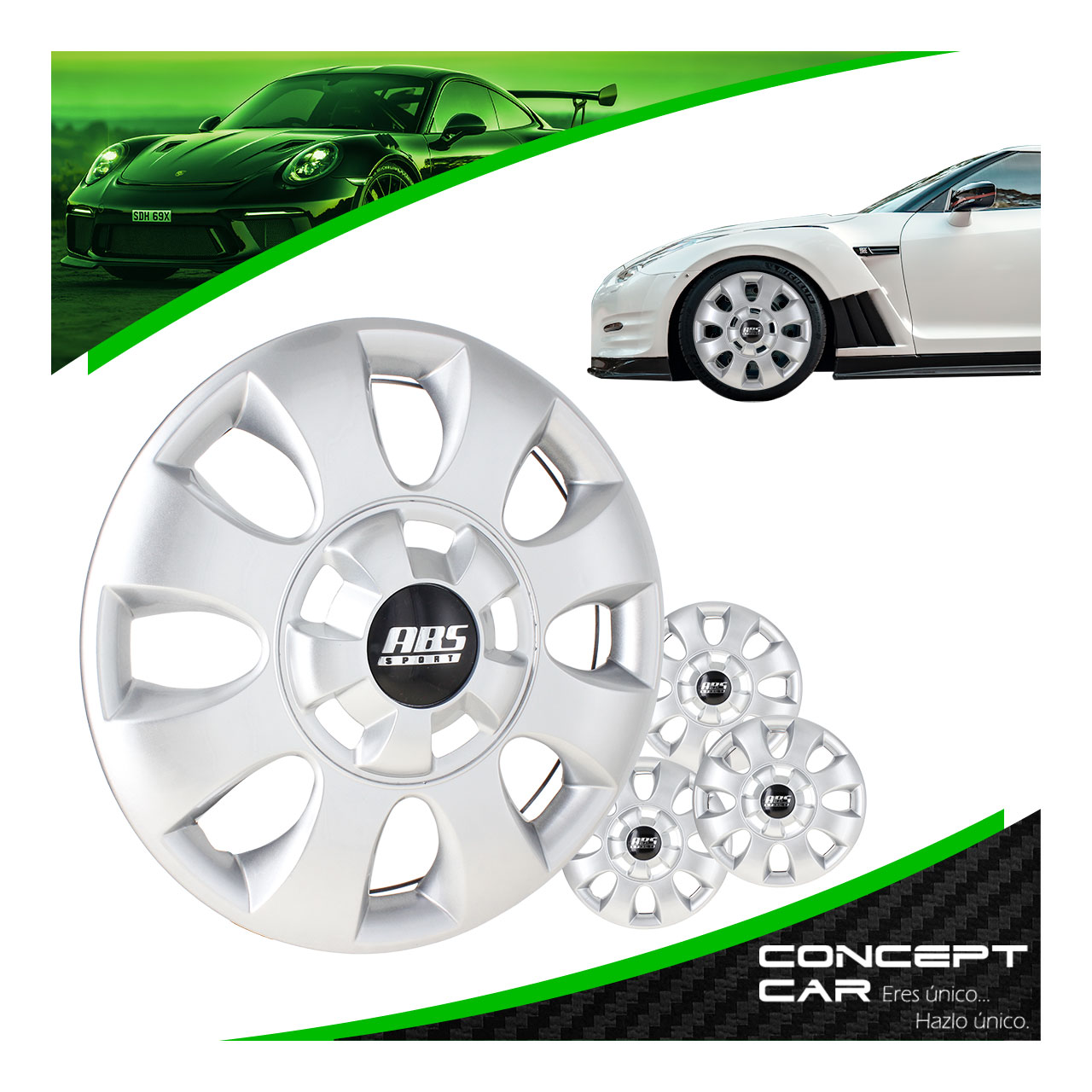 Juego 4 Tapones De Rin 13 Pulgadas Abs 8 Brazos Centro Copa