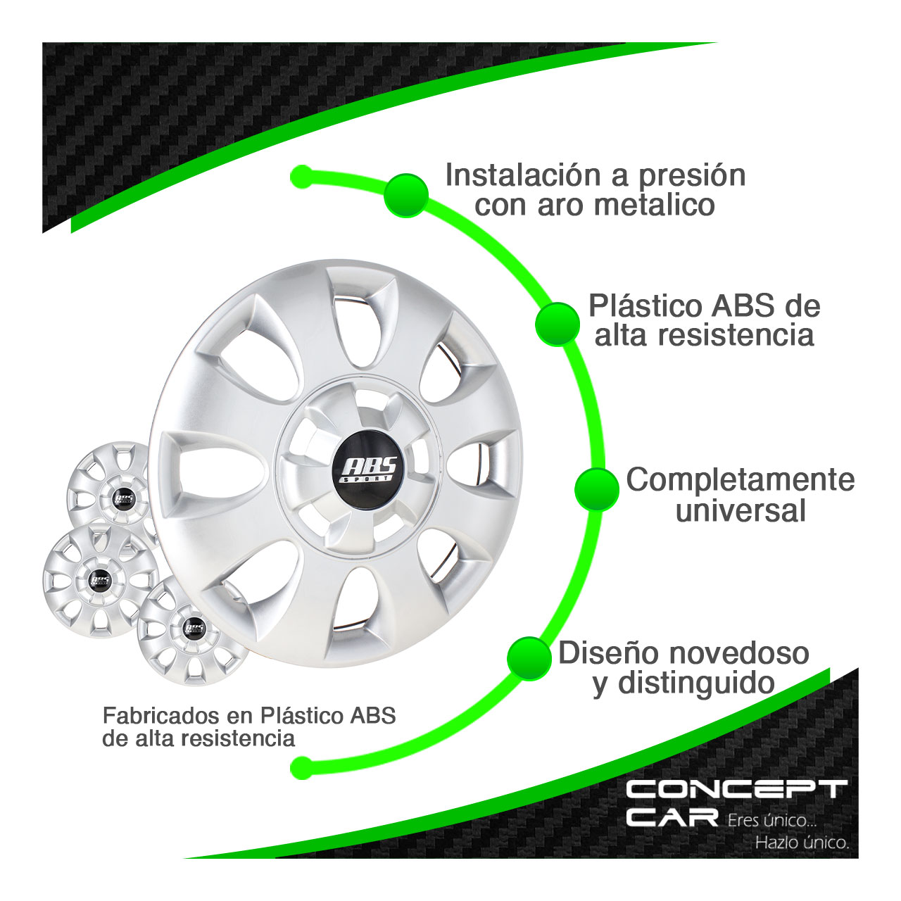 Juego 4 Tapones De Rin 13 Pulgadas Abs 8 Brazos Centro Copa