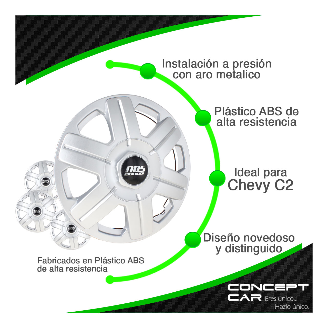 Juego 4 Tapones De Rin 13 Pulgadas Abs Chevy C2 Con Copa