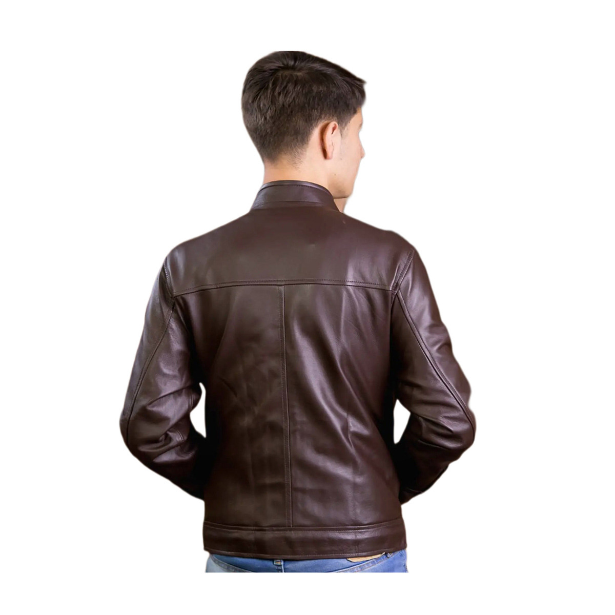 Chamarra de cuero Autentico casual Yago Café para Caballero incluye regalo un llavero de piel 