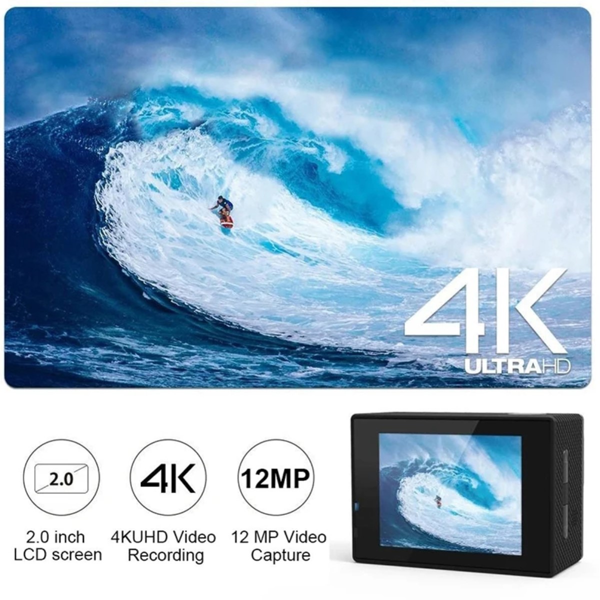 Cámara Acción azul Ultra HD 4K WiFi impermeable acuático vídeo Deportivas deportes aire libre