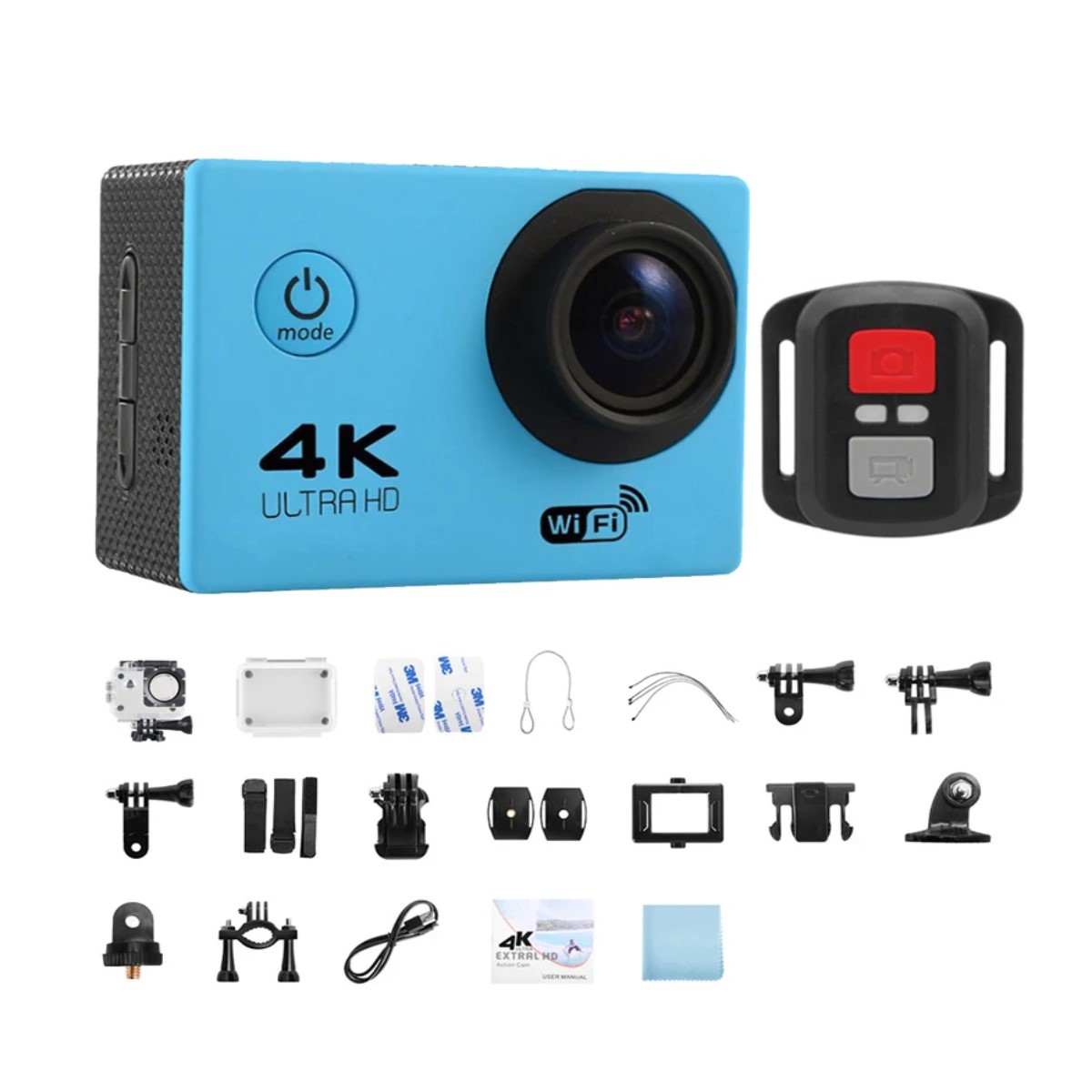 Cámara Acción azul Ultra HD 4K WiFi impermeable acuático vídeo Deportivas deportes aire libre