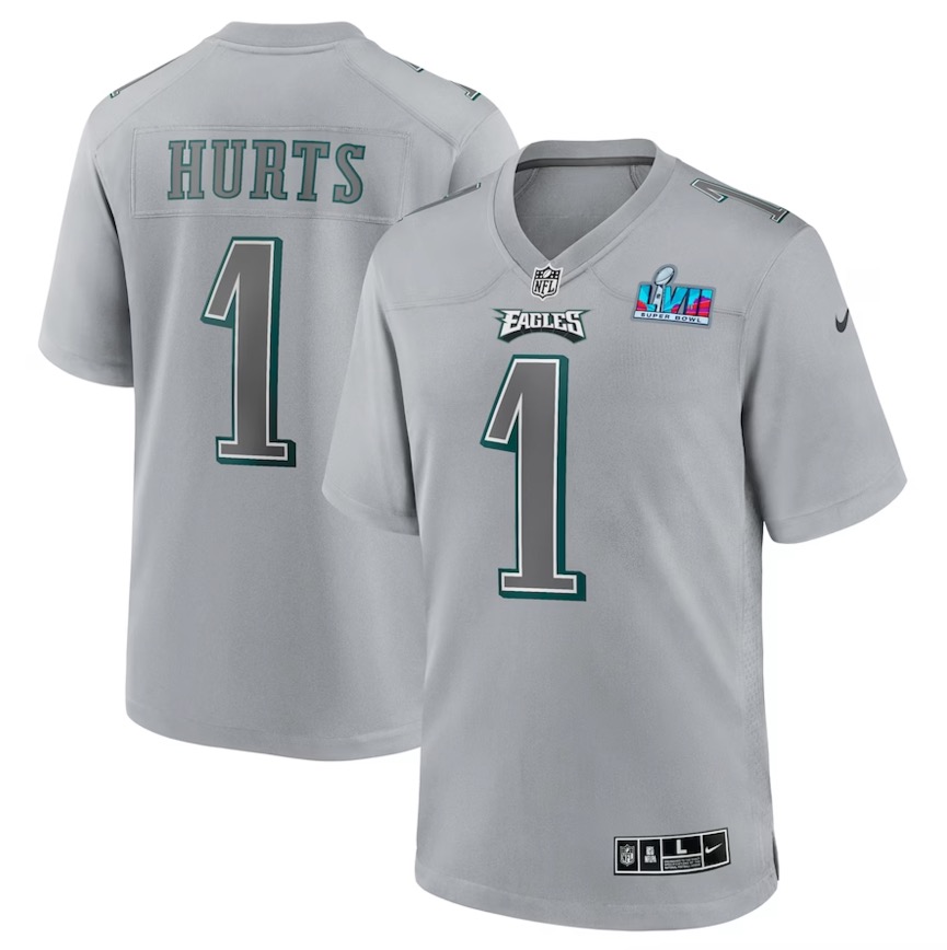 Jersey Nike Jalen Hurts Gris Philadelphia Eagles Super Bowl LVII Patch Atmosphere Fashion Game Aguilas de Filadelfia 