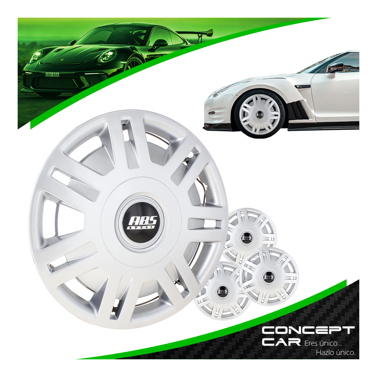 Juego 4 Tapones De Rin 13 Pulgadas Abs Pointer 7 Brazos Gris