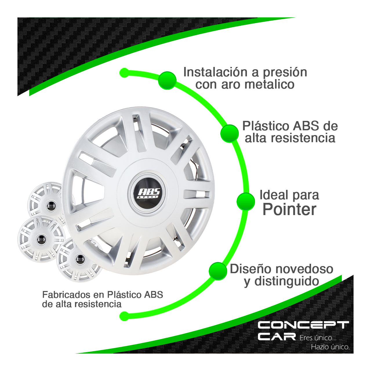 Juego 4 Tapones De Rin 13 Pulgadas Abs Pointer 7 Brazos Gris