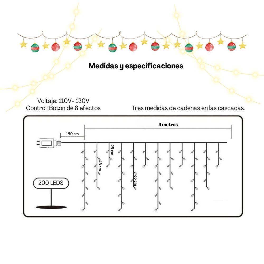 Cascada de Luces de Navidad 200 Leds Dosyu ICE200L RGB Multicolor 