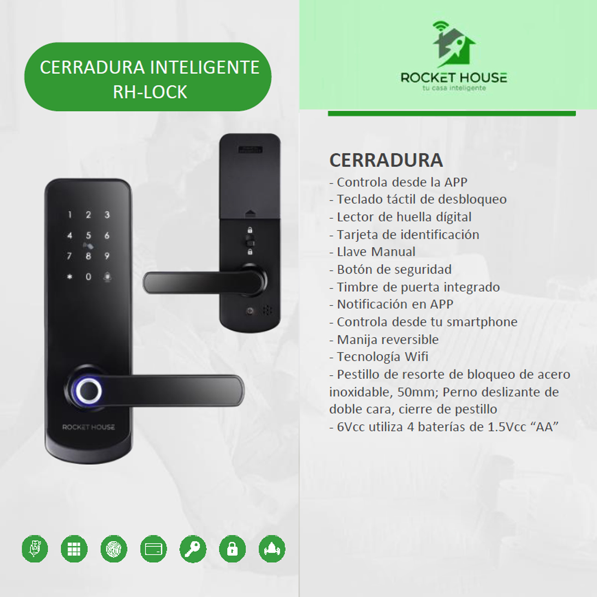 Cerradura Inteligente Digital Rocket House Lock Huella Pin Wifi App