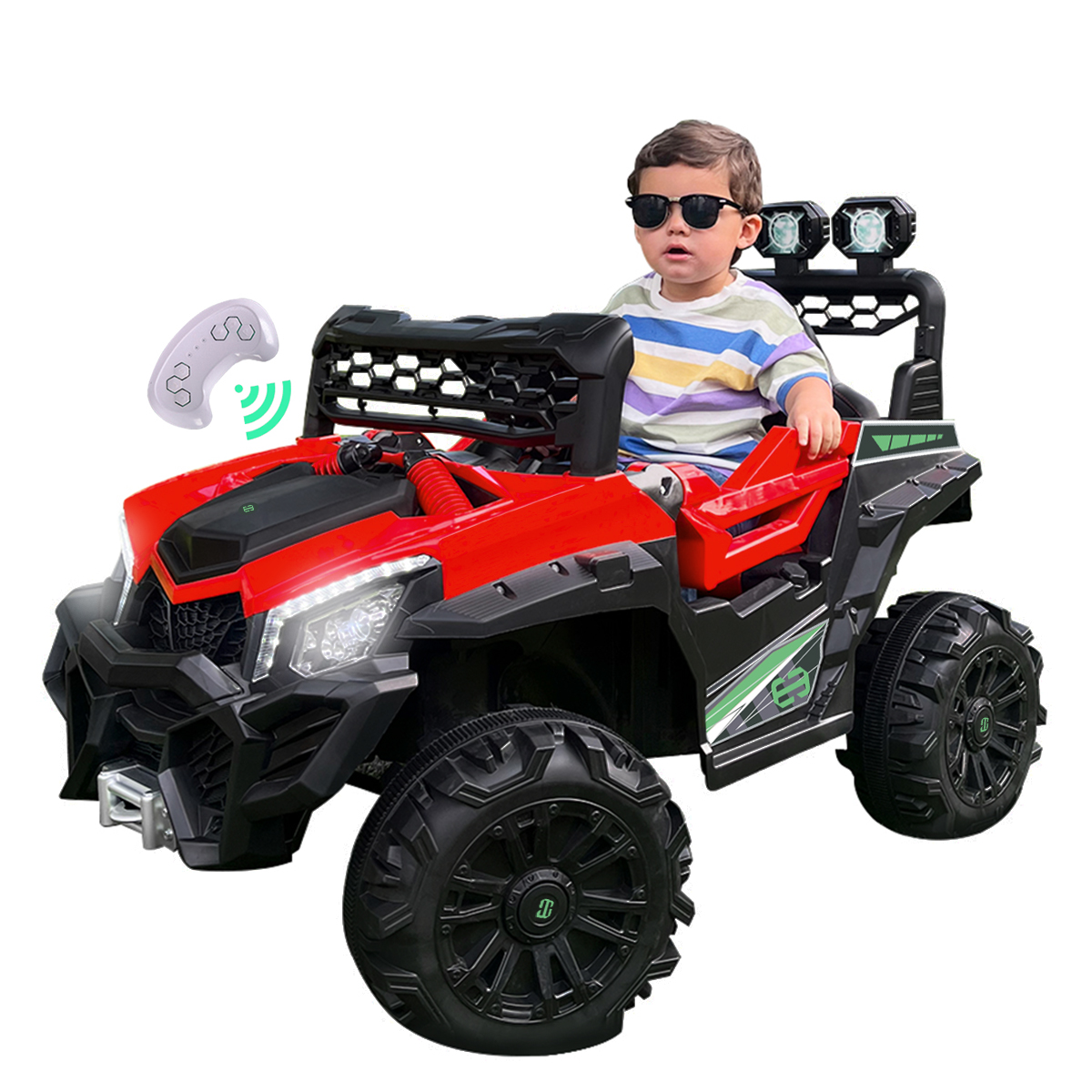 Montable eléctrico Camioneta Razer Jeep con control remoto asientos de piel bluetooth bocinas Edades Infantil 2 a 5 años Enyz Rojo.