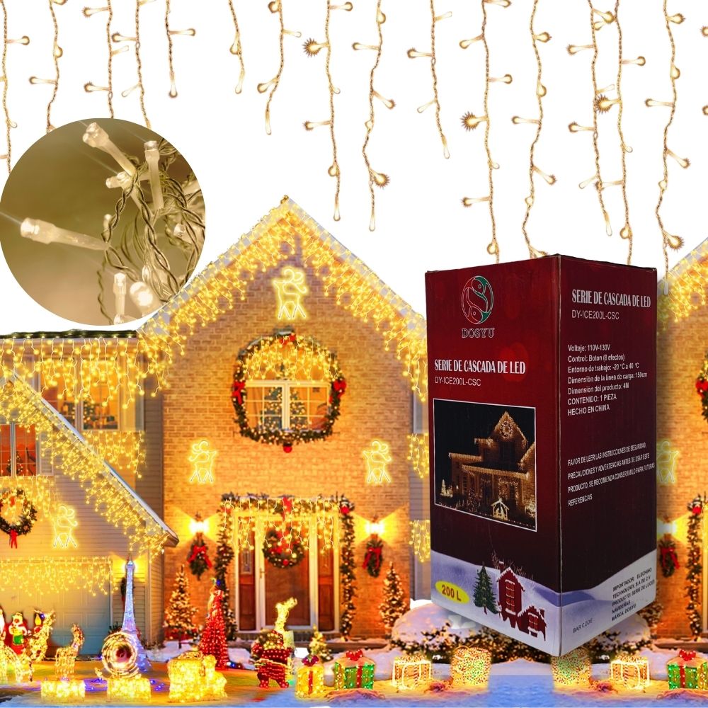 Cascada de Luces de Navidad 200 Leds Dosyu ICE200L RGB Blanco Calido
