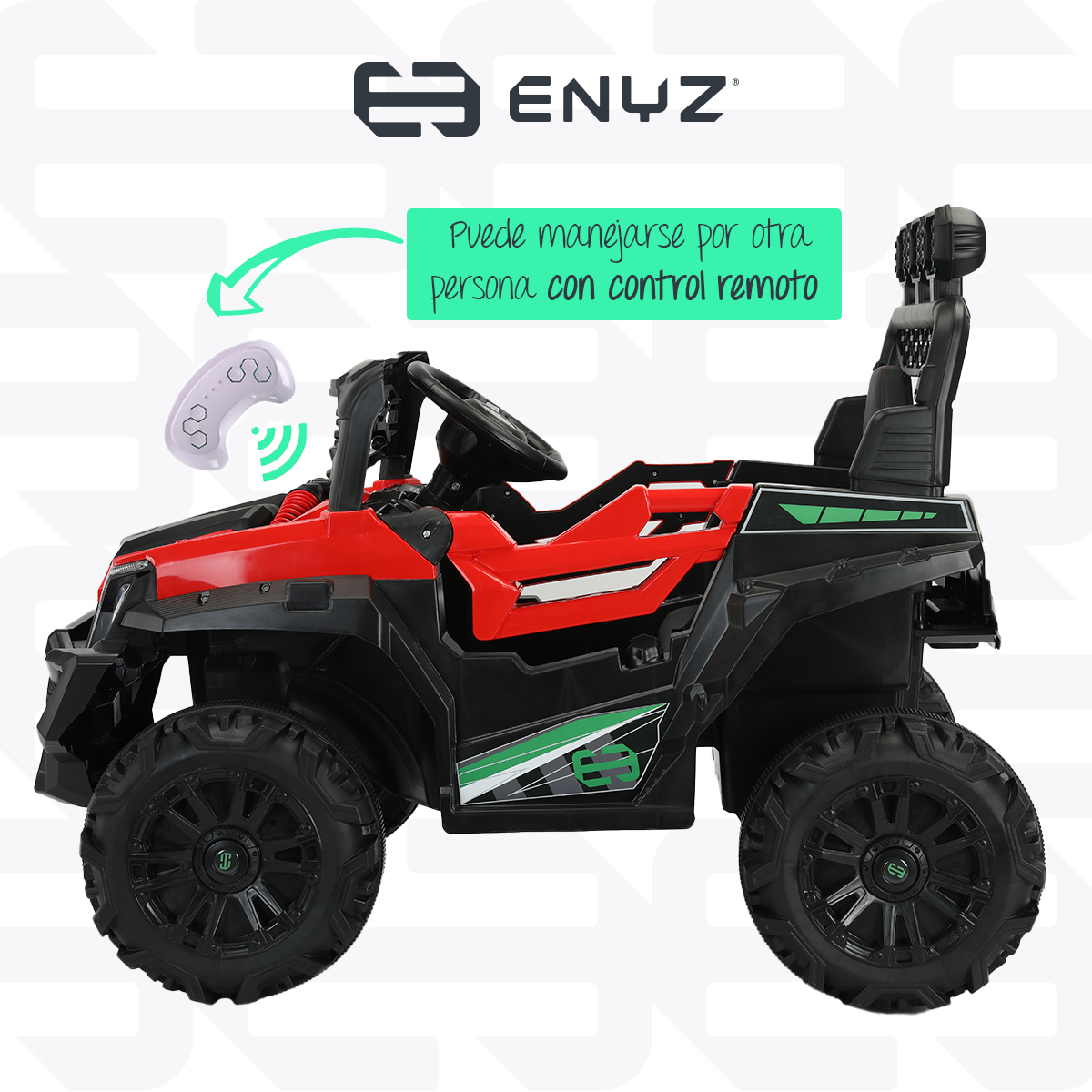 Montable eléctrico Camioneta Razer Jeep con control remoto asientos de piel bluetooth bocinas Edades Infantil 2 a 5 años Enyz Rojo.