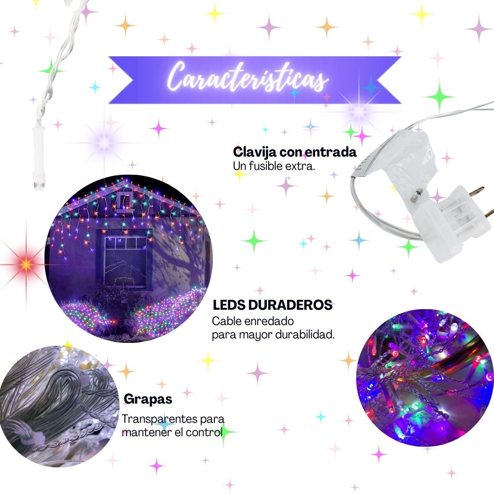 Cascada de Luces de Navidad 200 Leds Dosyu ICE200L RGB Blanco Calido