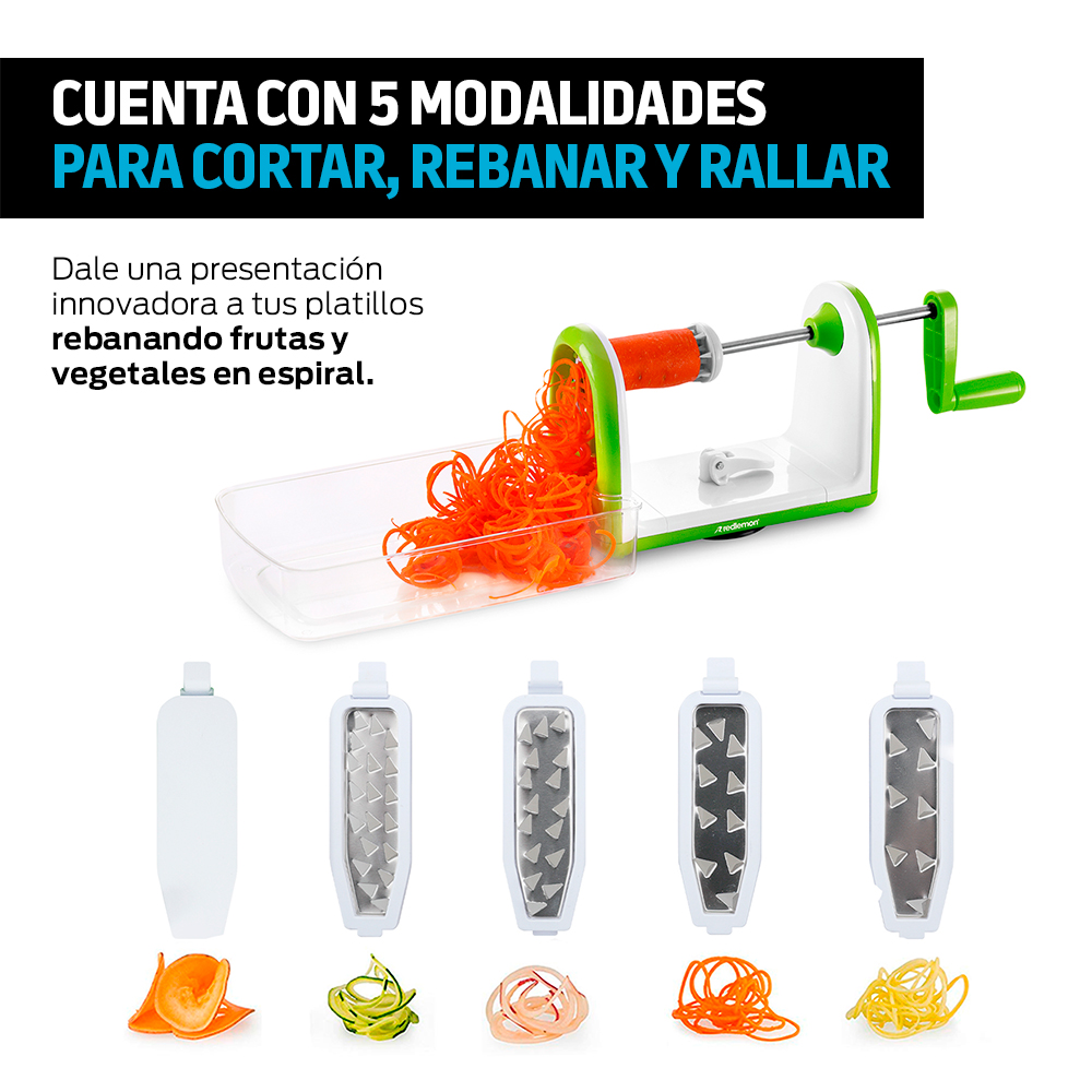 Cortador de Verduras y Fruta Espiralizador 5 Cuchillas Intercambiables Redlemon