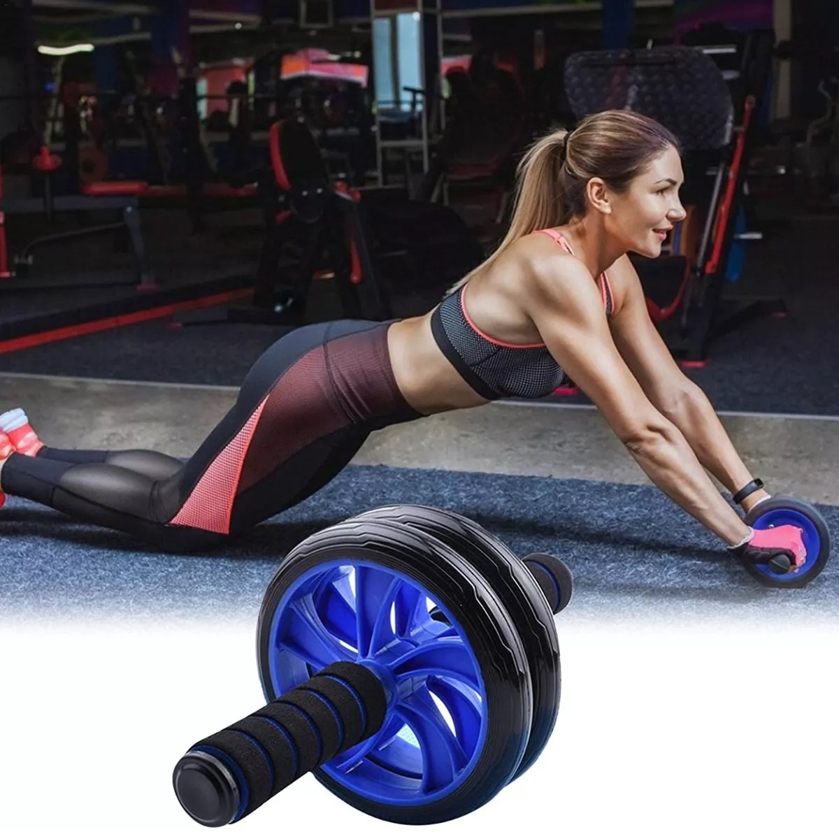 Kit Rodillo Abdominal Barras Push-up Cuerda Ejercitador Mano Azul