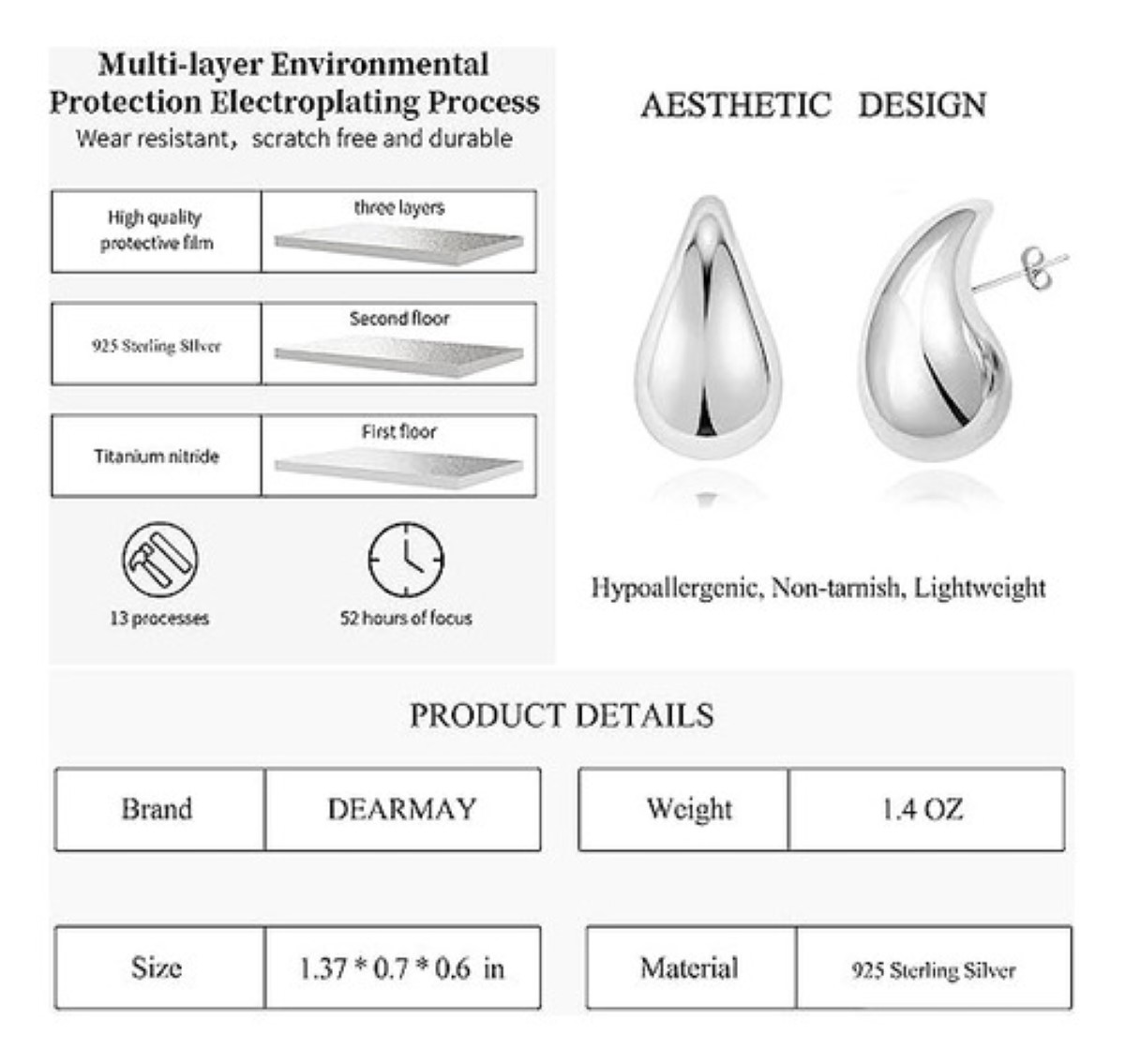 Aretes De Gota De Agua Para Mujer 1 par Plata