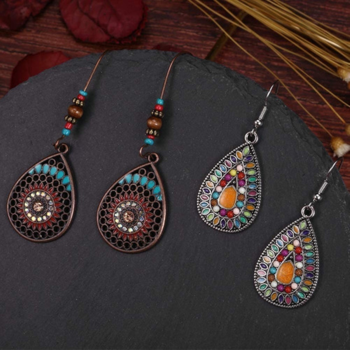 Aretes Bohemios Vintage Largos, Cortos 8 Pares Multicolor