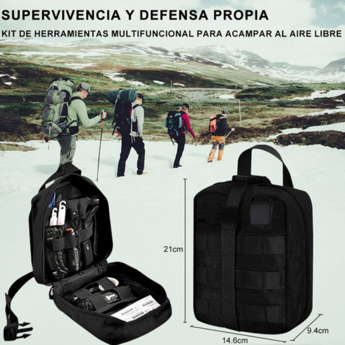 Supervivencia Completo Kits Accesorios P/ Camping Negro