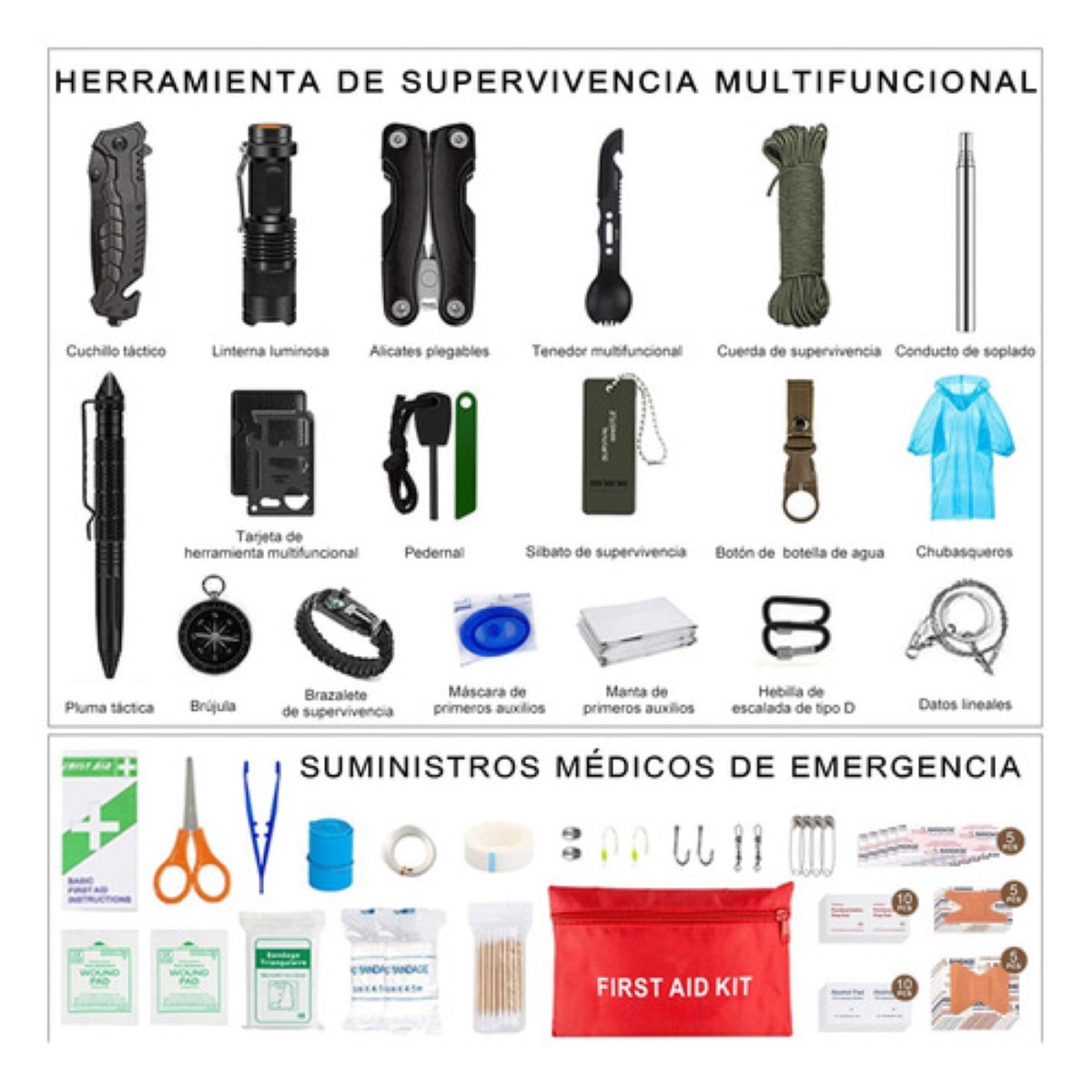Supervivencia Completo Kits Accesorios P/ Camping Negro