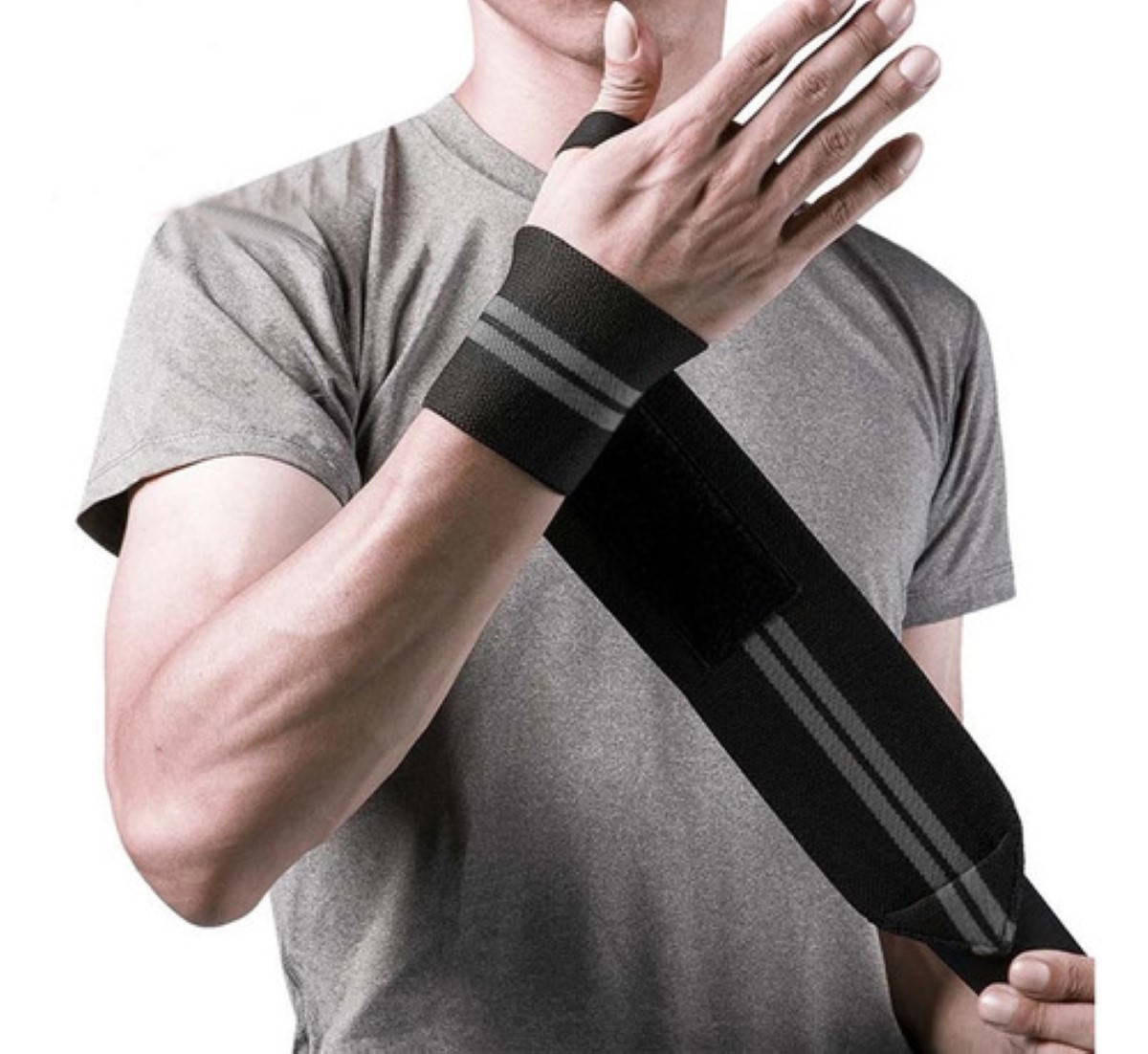 Par Muñequeras Crossfit Gym Pesas Gimnasio 2pares Negro Linea Gris 