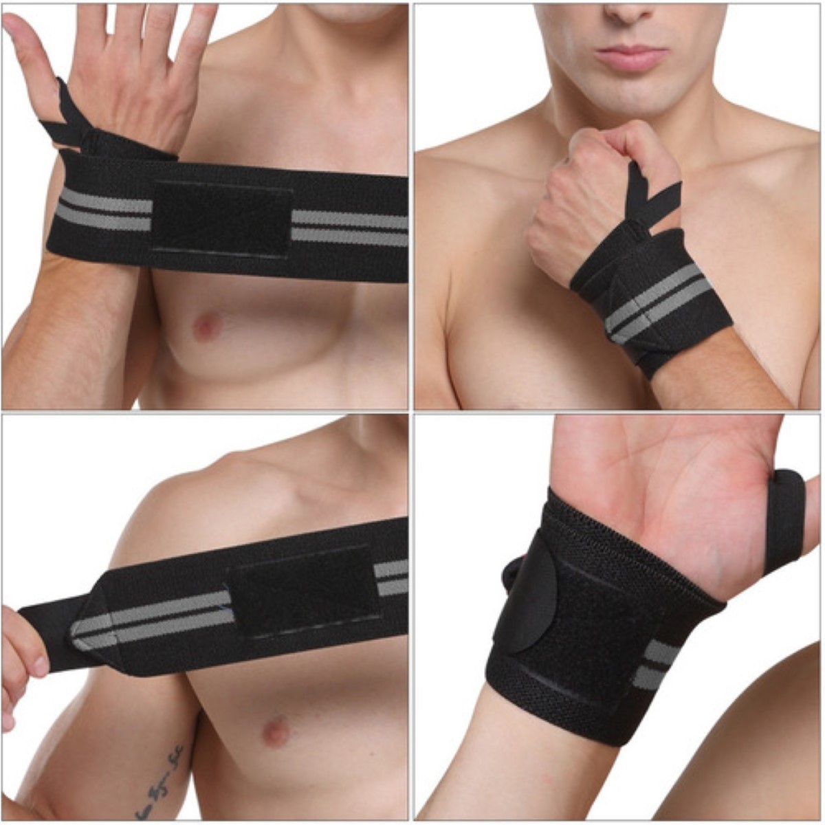 Par Muñequeras Crossfit Gym Pesas Gimnasio 2pares Negro Linea Gris 