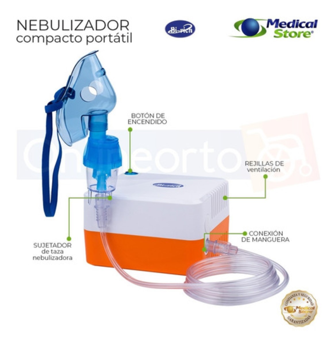 Nebulizador Super Silencioso Adulto Y Infantil Marca Bi Rich Blanco Naranja