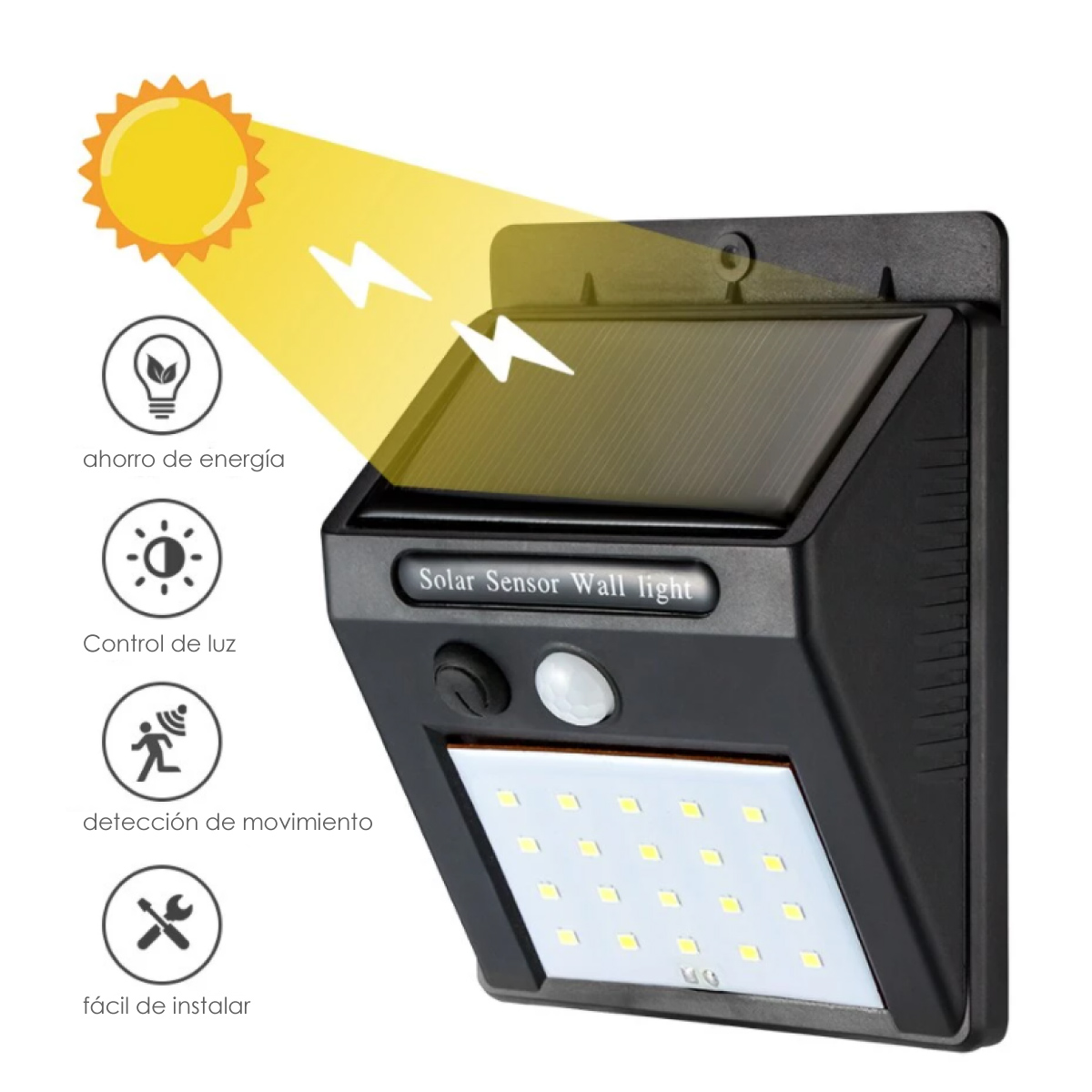Lámpara solar chica panel integrado 30 leds 100