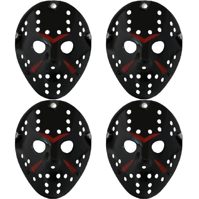 Halloween Disfraz de Miedo MXJBK-004-3 4 pzas, 25x18 cm Plástico PVC Negro Máscara Jason Voorhees, JasonBlack