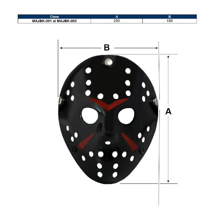 Careta Para Actuación Jason MXJBK-004-6 4 pzas, 25x18 cm Plástico PVC Negro Máscara Jason Voorhees, JasonBlack