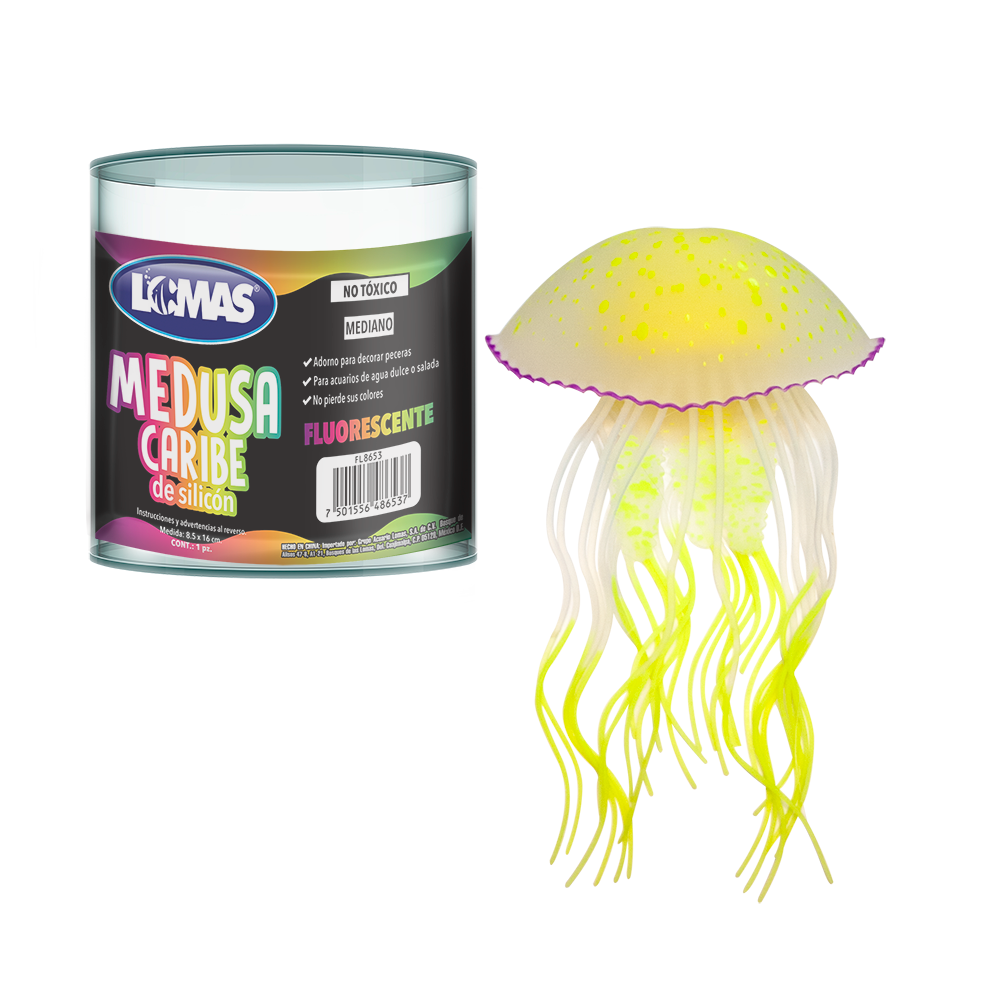 Lomas Medusa Fluorescente Caribe para Acuarios y/o Peceras Tamaño Mediano Colores Surtidos