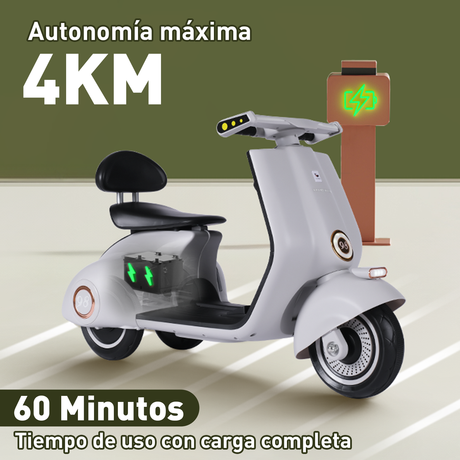 Mini Moto Eléctrica Vintage Infantil Honey Whale BDQ-916 Gris