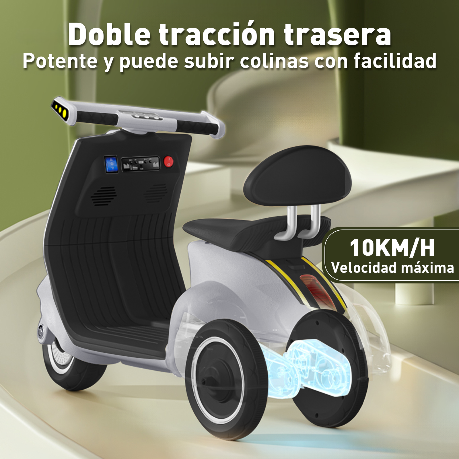 Mini Moto Eléctrica Vintage Infantil Honey Whale BDQ-916 Gris