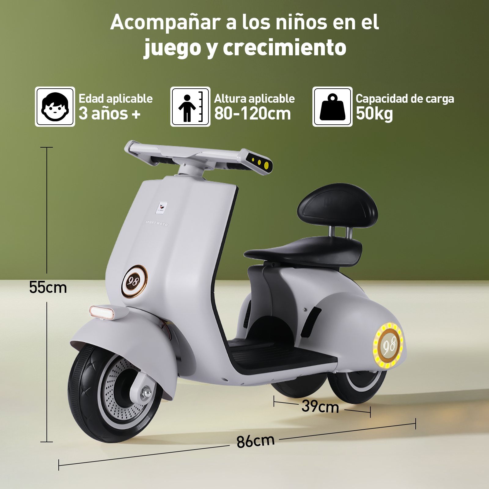 Mini Moto Eléctrica Vintage Infantil Honey Whale BDQ-916 Gris