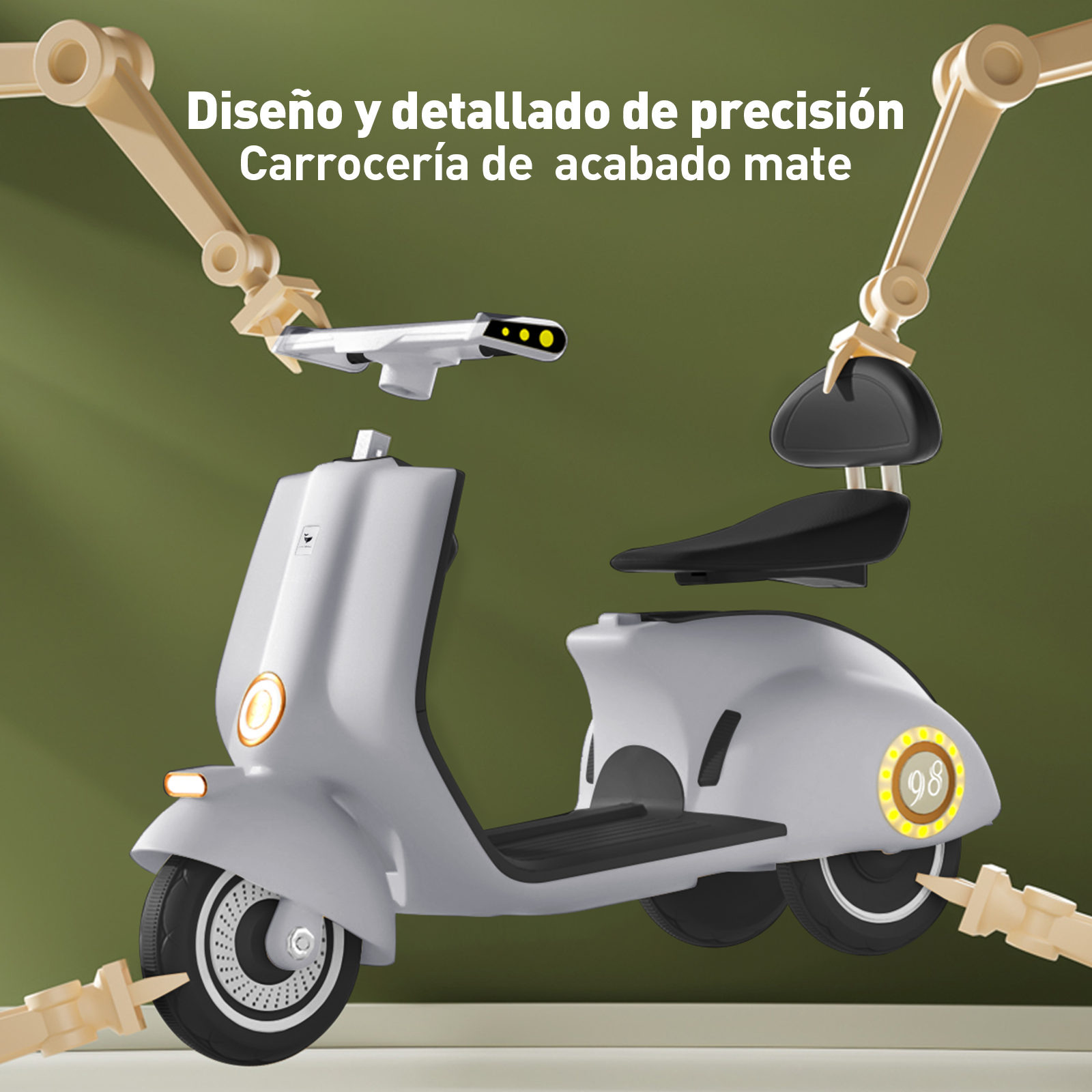 Mini Moto Eléctrica Vintage Infantil Honey Whale BDQ-916 Gris
