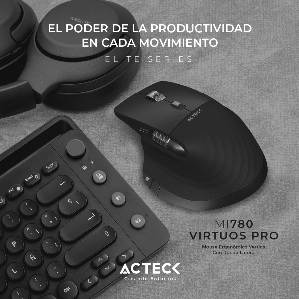 Mouse Ergonómico Acteck Profesional 2 Modos Bluetooth Mi780 Negro