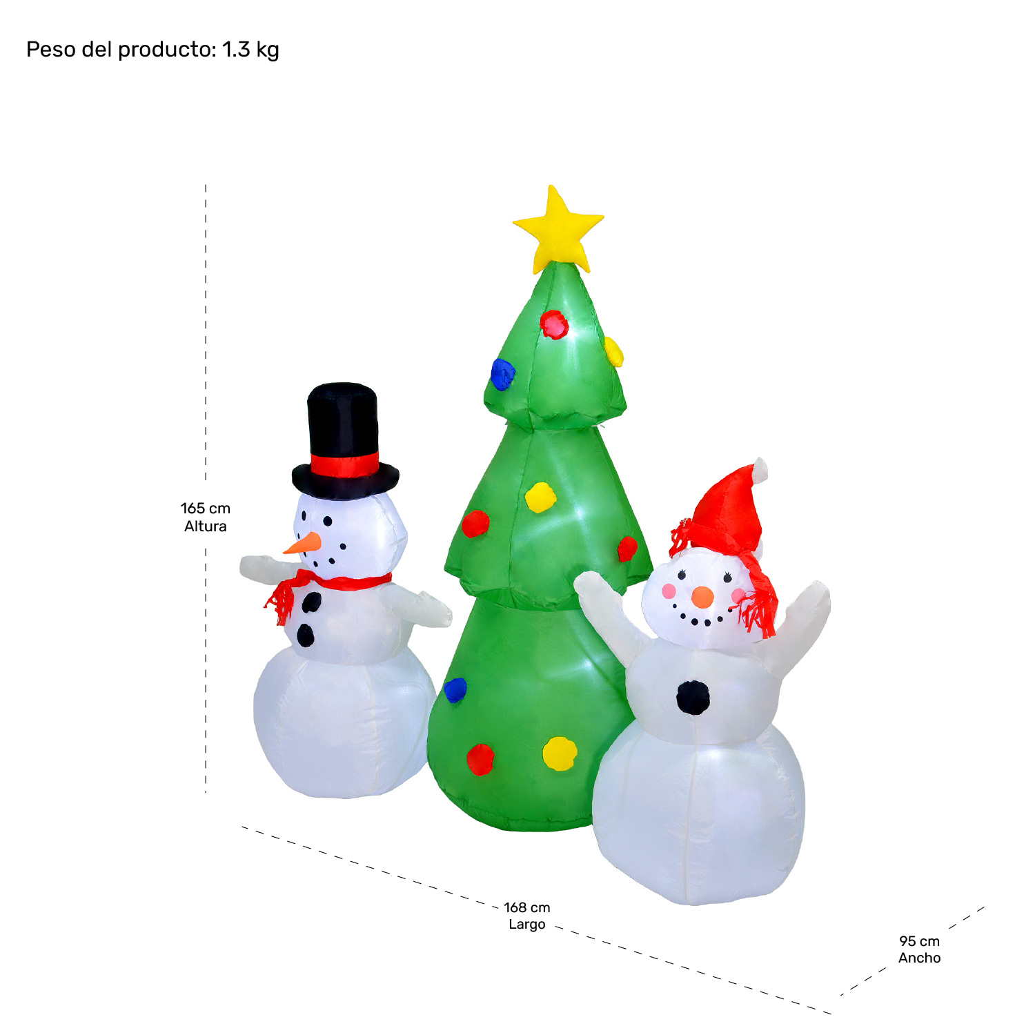 Inflable Navidad Muñeco Nieve 1.65m Decoracion Luz Led