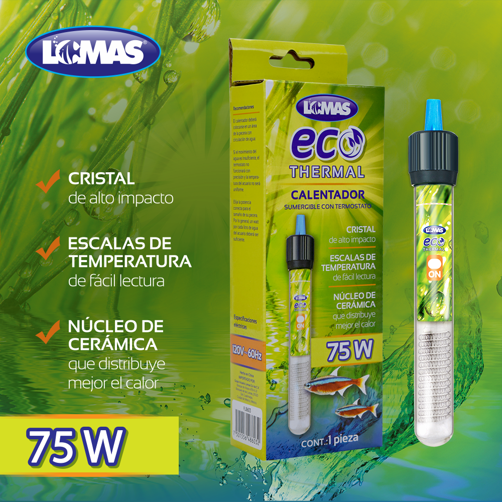 CALENTADOR SUMERGIBLE C/TERMOSTATO ECOTHERMAL 75 W