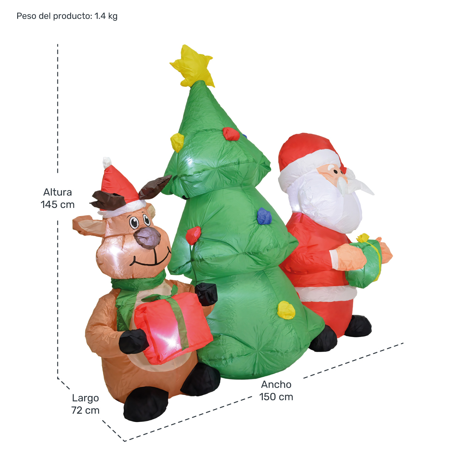 Inflable Navidad Santa Reno Arbol Luz Led Decoracion 1.5mts