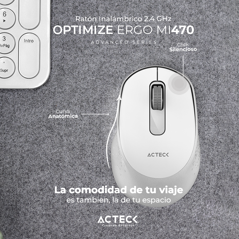 Mouse Inalambrico 2.4 Ghz Optimize Ergo Mi470 1600 Dpi Blanco