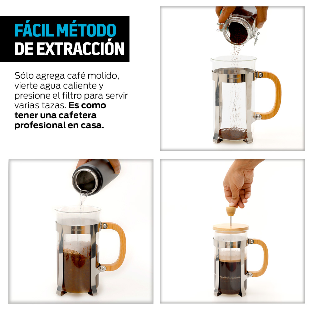 Cafetera Prensa Francesa de Vidrio y Bambú 1 Litro