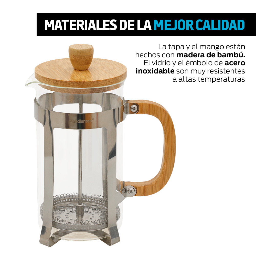 Cafetera Prensa Francesa de Vidrio y Bambú 1 Litro