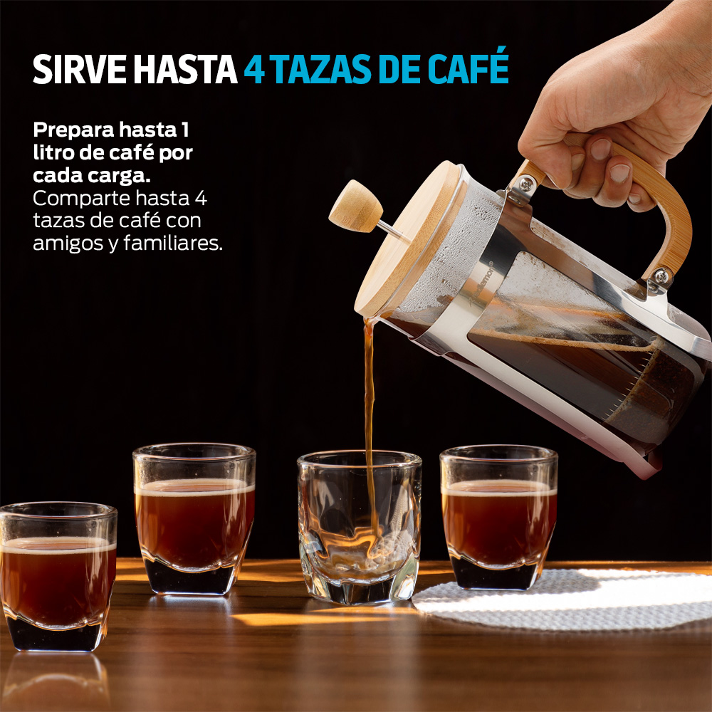 Cafetera Prensa Francesa de Vidrio y Bambú 1 Litro