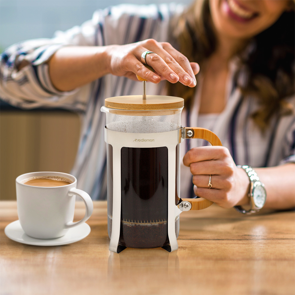 Cafetera Prensa Francesa de Vidrio y Bambú 1 Litro