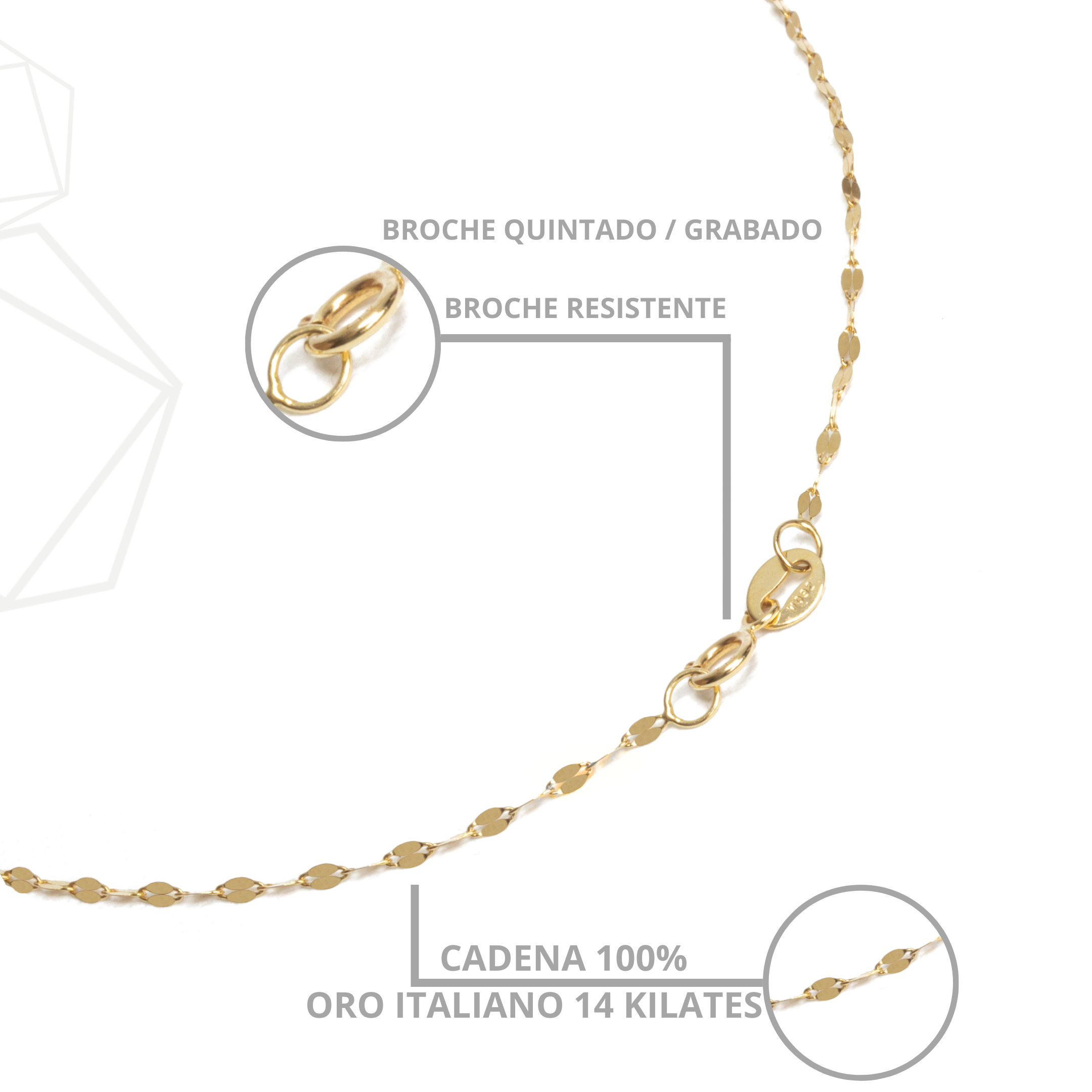 Cadena Grano de Café Italiano Oro 14 Kilates.