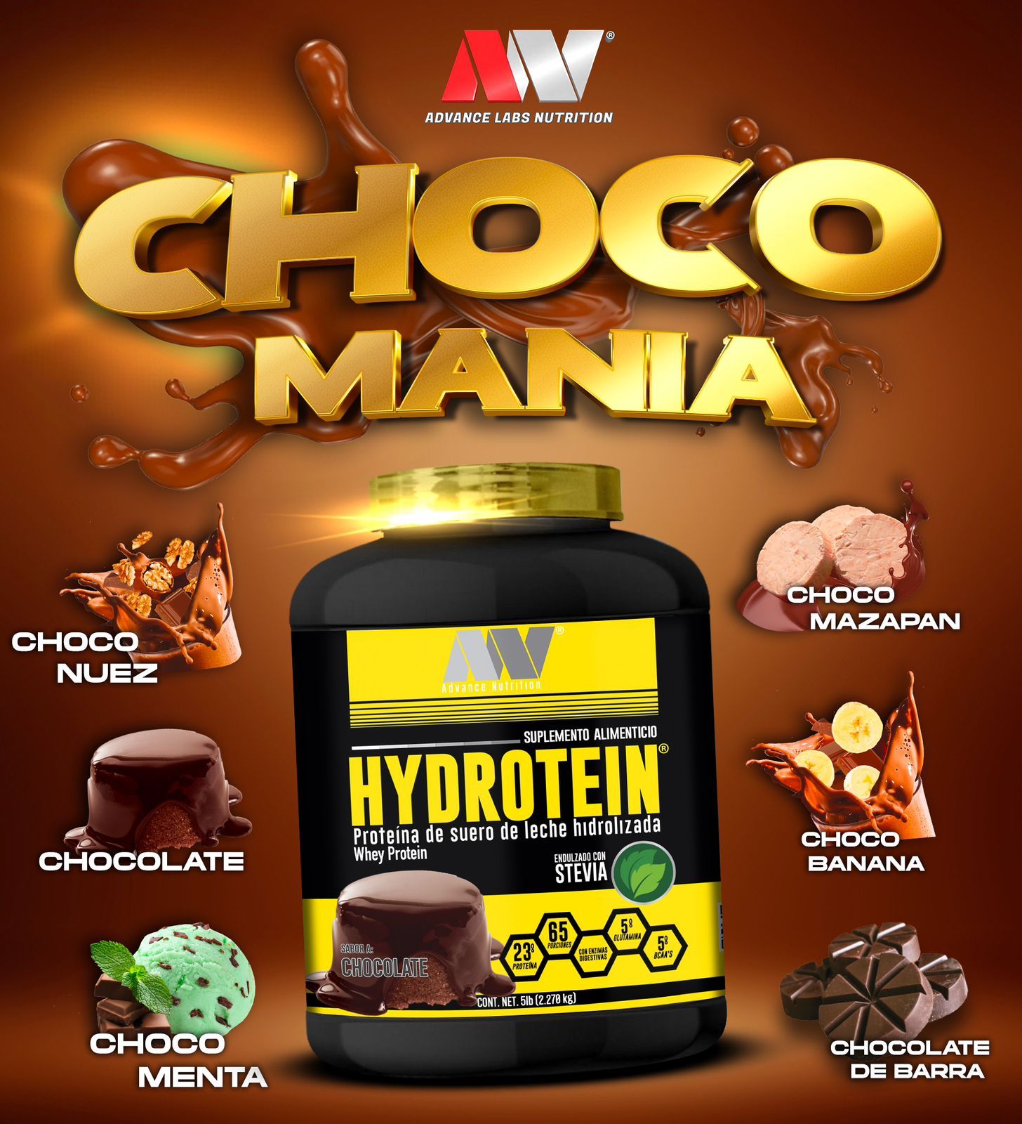 Advance Nutrition | Hydrotein | Proteina de Suero de Leche Hidrolizada | Sabor Chocolate en barra | 65 Porciones | 2.270 kg    
