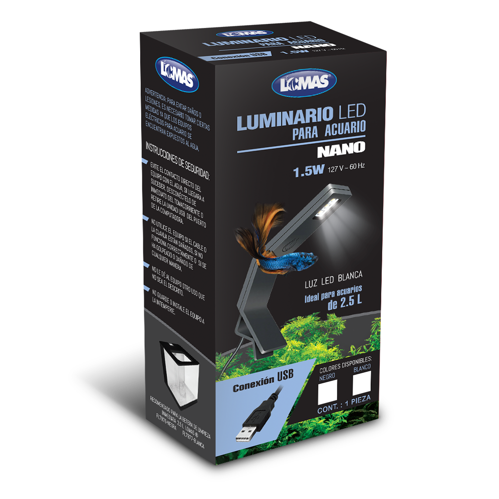 Lomas Nano Lámpara Led Negra para Acuario y/o Pecera con Potencia de 1.5 Watts