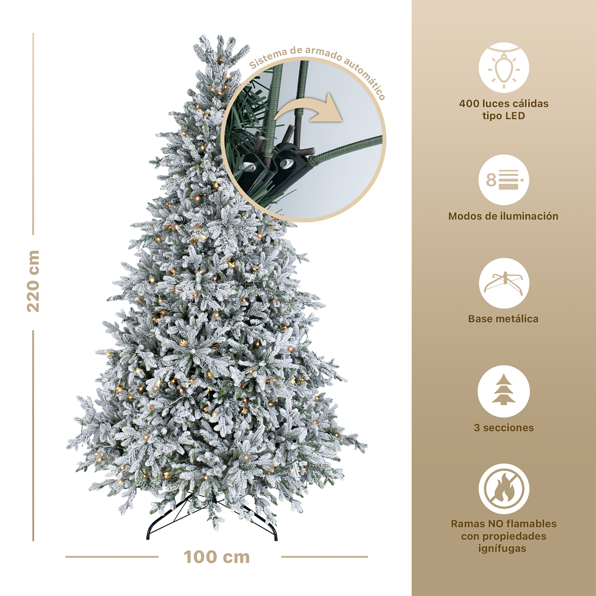 Árbol de Navidad Pino Navideño Nevado Con Luces Led 2.2m - Verde para ESQUIMAL.