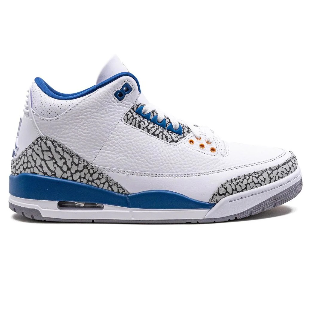 TENIS AIR JORDAN 3 RETRO WIZARDS BLANCO AZUL BASQUETBOL HOMBRE TALLA #28