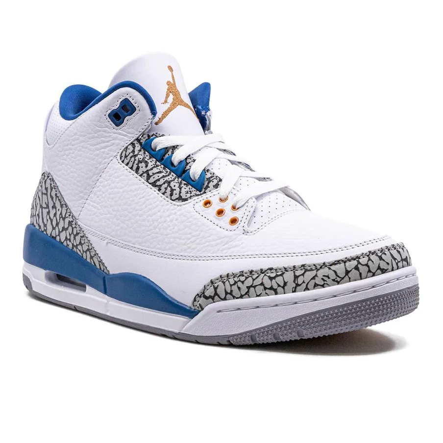 TENIS AIR JORDAN 3 RETRO WIZARDS BLANCO AZUL BASQUETBOL HOMBRE TALLA #28